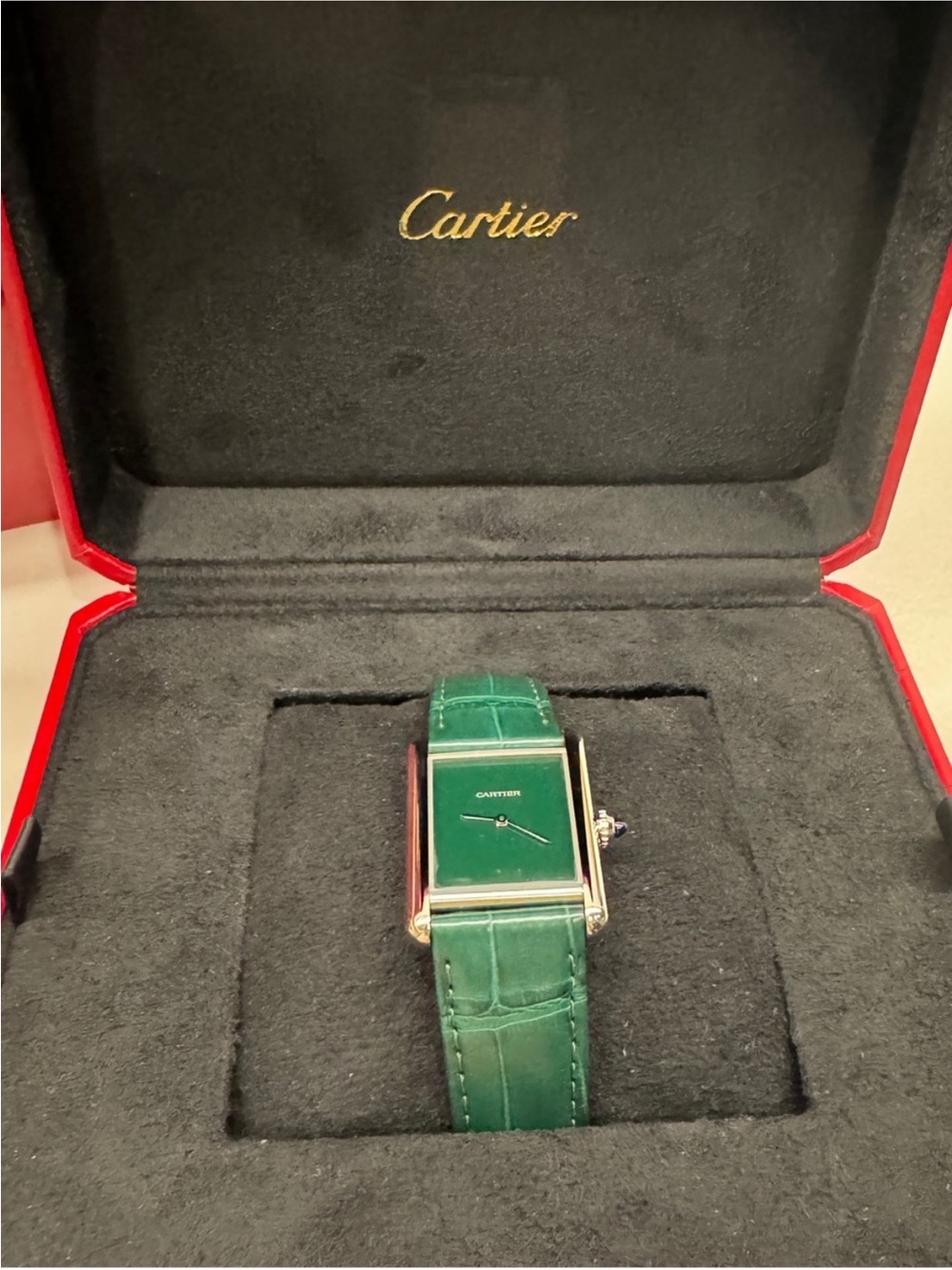 Cartier Tank Louis Watch w/ Green Dial and Strap